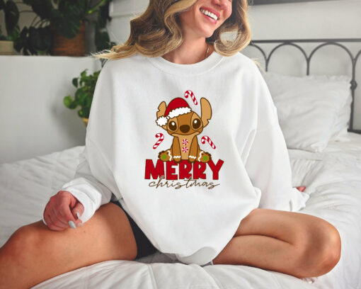 Merry Christmas Cute Stitch With Candy Cane Xmas Sweatshirt