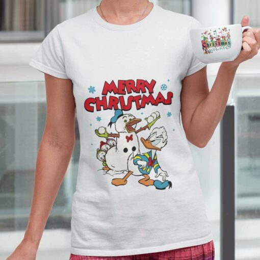 Merry Christmas Donald Duck, Huey, Dewey, and Louie Snowman T-shirt