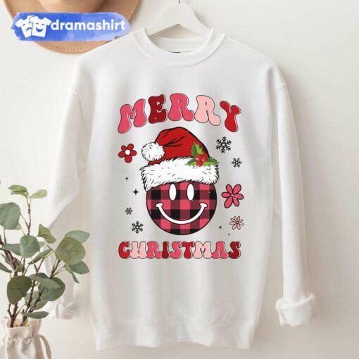 Merry Christmas Groovy Retro Smiley Face Christmas Sweatshirt