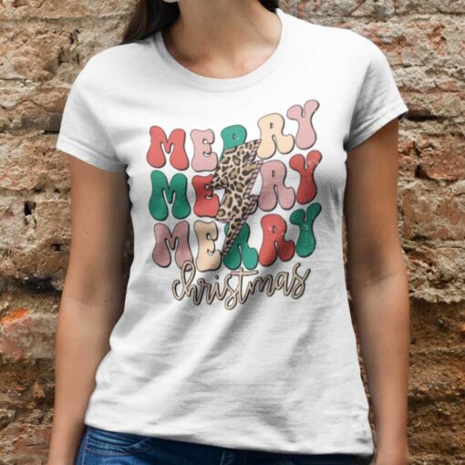 Merry Christmas Leopard Bolt T-Shirt