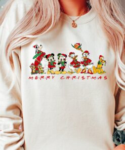Merry Christmas Mickey And Friends Orange Bird Group Christmas Light Sweatshirt Lovely Unique Xmas Gift