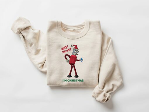 Merry Drunk I’m Christmas Robot Santa Sweatshirt Cute Unique Xmas Gift