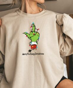 Merry Fucking Christmas Funny Grinchmas Raise Your Index Finger Sweatshirt Humor Unique Xmas Gift