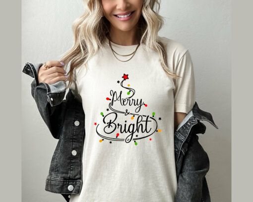 Merry and Bright Star Light Christmas Sweatshirt Trendy Unique Xmas Gift