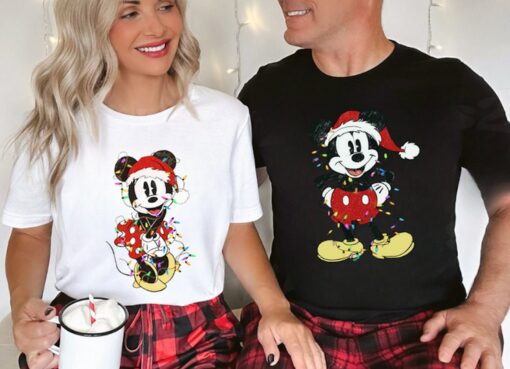 Mickey And Minnie Mouse Disney Couples Christmas Bling Lights Very Merry Xmas Party Sweatshirt