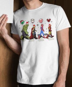 Mickey Balloon Hulk Thor Spider Man Iron Man Christmas White Tee Marvel