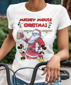 Mickey Minnie And Santa Claus Cheer Christmas T-shirt