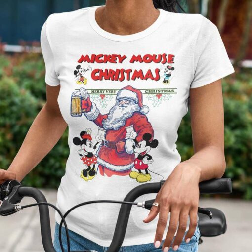 Mickey Minnie And Santa Claus Cheer Christmas T-shirt