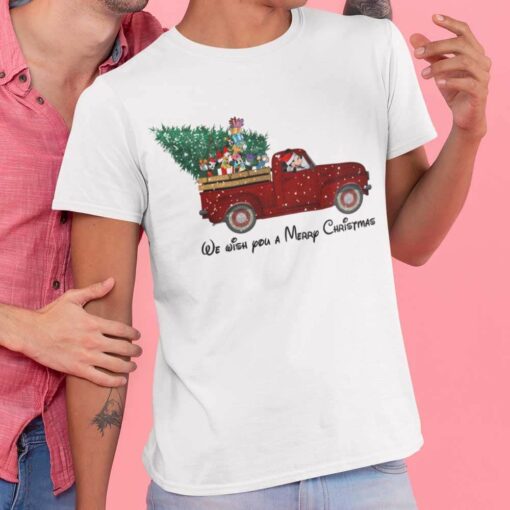 Mickey Ride Red Truck We Wish You A Merry Christmas T-shirt Disney