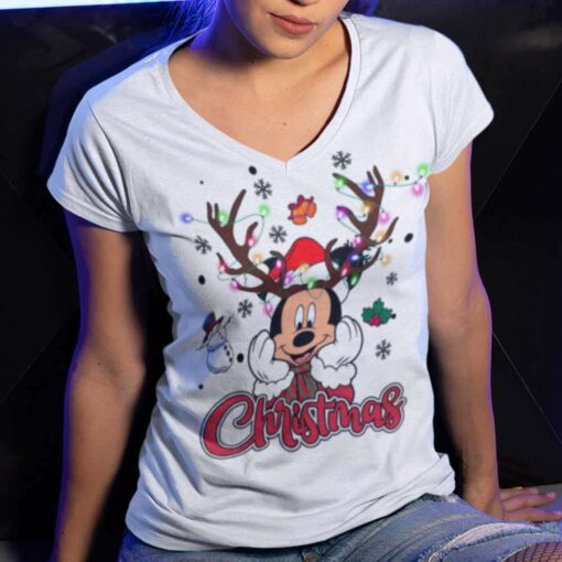 Mickey Santa Reindeer Christmas White Tee Disney