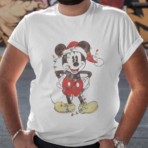 Mickey Santa With Lights Vintage Sketch Draw Christmas T-shirt