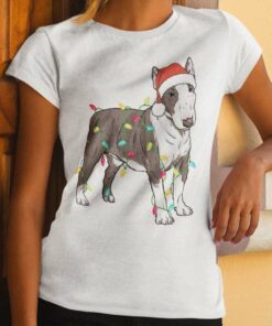 Miniature Bull Terrier (Pitbull) Christmas Light T-Shirt