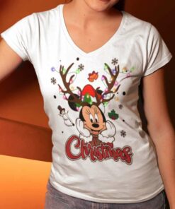 Minnie Santa Reindeer Christmas White Tee Disney