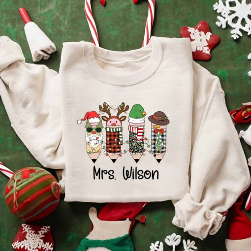 Mrs. Wilson Teacher Cute Pencil Christmas Sweatshirt Lovely Unique Xmas Gift