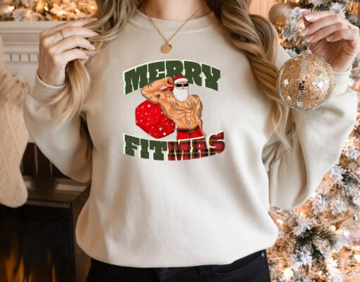 Muscular Santa Gym Merry Fitmas Sweatshirt Funny Unique Xmas Gift