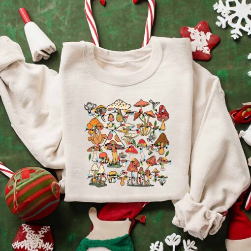 Mushroom Christmas Bright Lights Sweatshirt Lovely Unique Xmas Gift