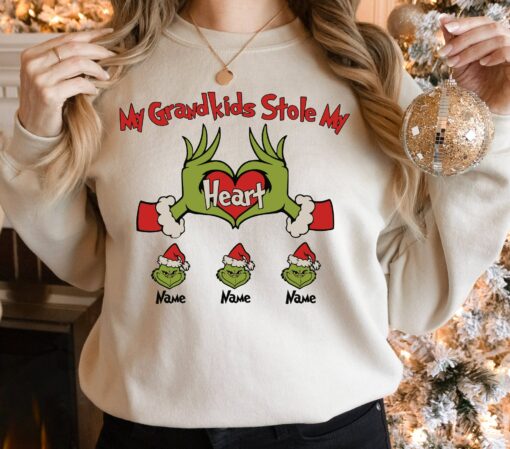 My Grandkids Stole My Heart Custom Christmas Sweatshirt Gift For Family