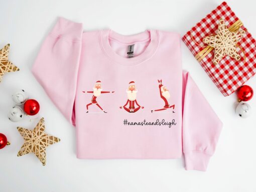 Namaste And Sleigh Funny Christmas Yoga Poses Sweatshirt Lovely Unique Xmas Gift