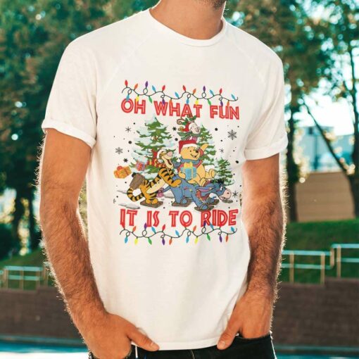 Oh What Fun It Is To Ride Christmas White Tee Winnie The Pooh