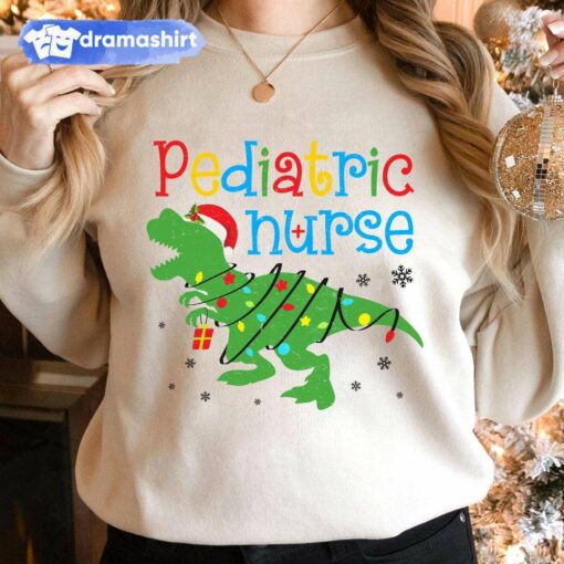 Pediatric Nurse Dinosaur Christmas Lights Sweatshirt