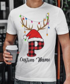 Personalize Custom Name Christmas Matching Monogram P T-shirt