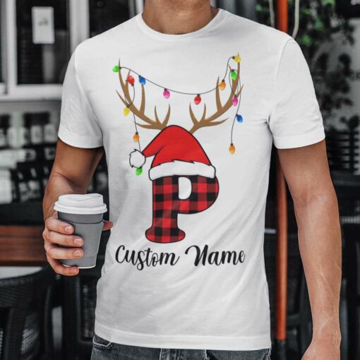 Personalize Custom Name Christmas Matching Monogram P T-shirt