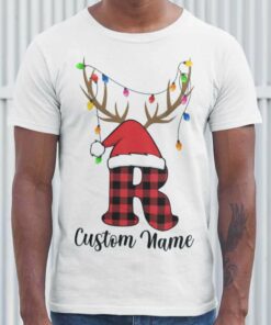 Personalize Custom Name Christmas Matching Monogram R T-shirt