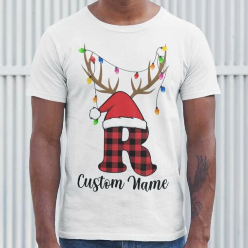 Personalize Custom Name Christmas Matching Monogram R T-shirt