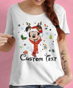 Personalize Custom Name Mickey Christmas White Tee Disney