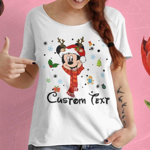 Personalize Custom Name Mickey Christmas White Tee Disney