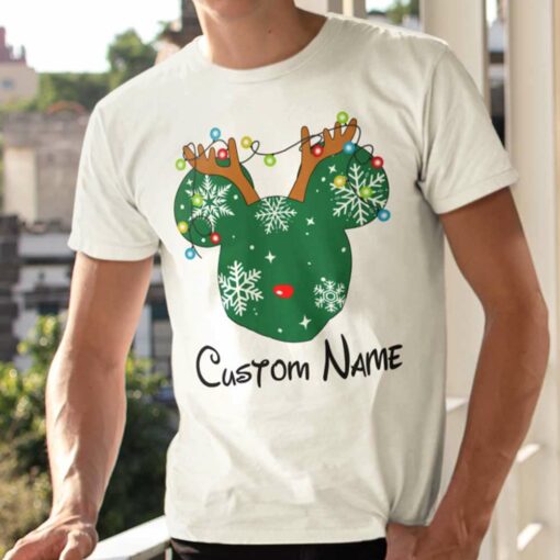 Personalize Custom Name Mickey Reindeer Hord Christmas T-shirt