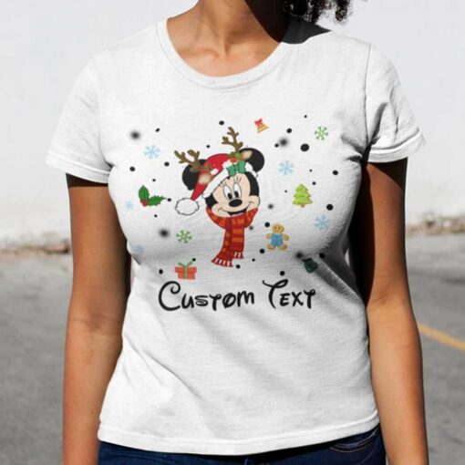 Personalize Custom Name Minnie Christmas White Tee Disney