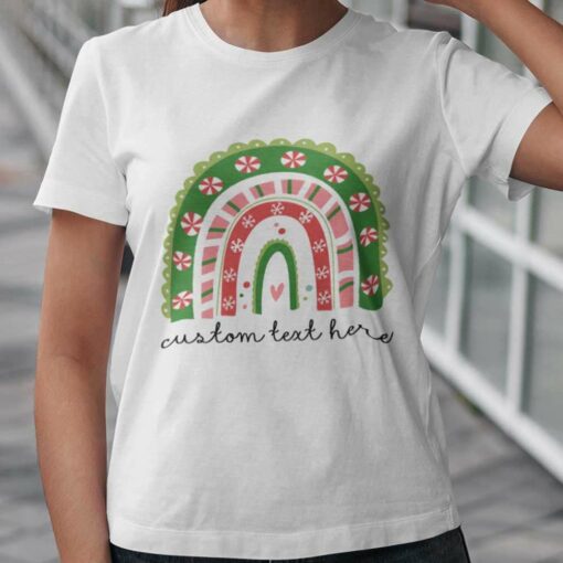 Personalized Boho Rainbow Christmas Custom Text T-shirt