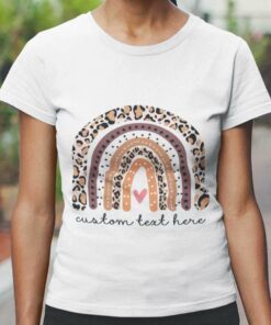 Personalized Boho Rainbow Leopard Heart Custom Text T-shirt