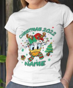 Personalized Custom Name Daisy Duck Reindeer Big Face Christmas T-shirt