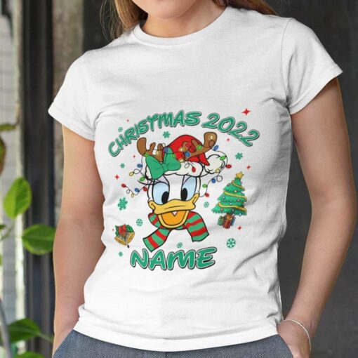 Personalized Custom Name Daisy Duck Reindeer Big Face Christmas T-shirt