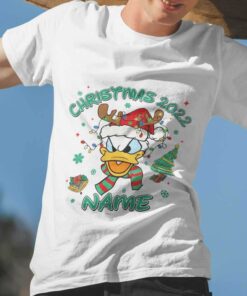 Personalized Custom Name Donald Duck Reindeer Big Face Christmas T-shirt