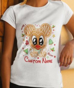 Personalized Custom Name Mickey Ginger Candy Cane Christmas T-shirt