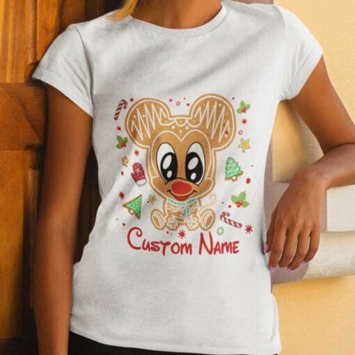 Personalized Custom Name Mickey Ginger Candy Cane Christmas T-shirt