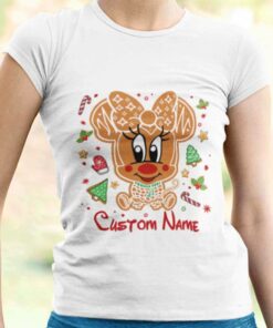 Personalized Custom Name Minnie Ginger Candy Cane Christmas T-shirt