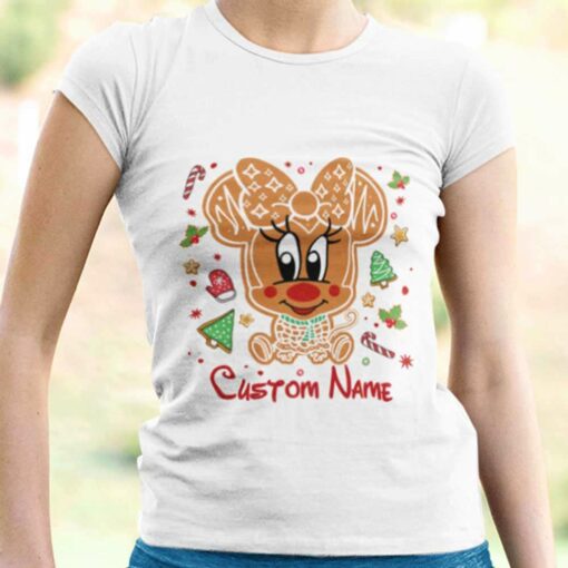 Personalized Custom Name Minnie Ginger Candy Cane Christmas T-shirt