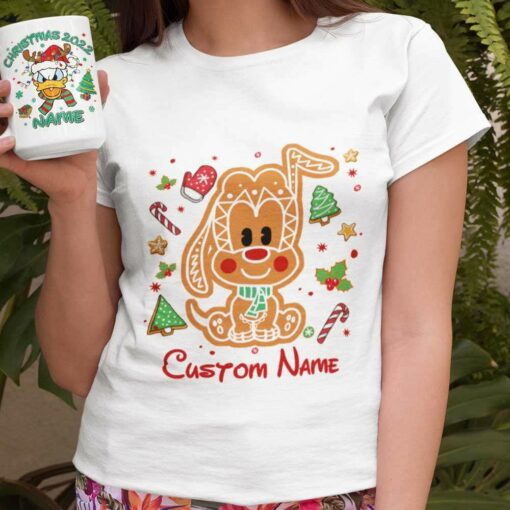 Personalized Custom Name Pluto Ginger Candy Cane Christmas T-shirt