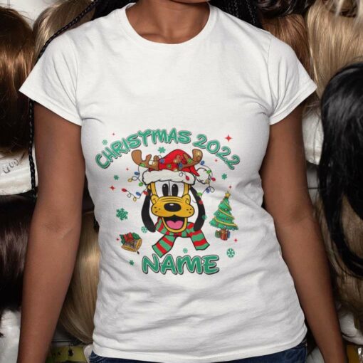 Personalized Custom Name Pluto Reindeer Big Face Christmas T-shirt