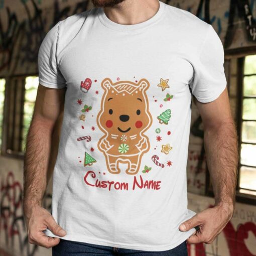 Personalized Custom Name Pooh Ginger Candy Cane Christmas T-shirt Winnie The Pooh