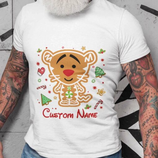 Personalized Custom Name Tigger Ginger Candy Cane Christmas T-shirt Winnie The Pooh