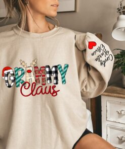 Personalized Grammy Claus Christmas Grandma Unique Gift For Mom Custom Mama Sweatshirt With Children Name On Sleeve