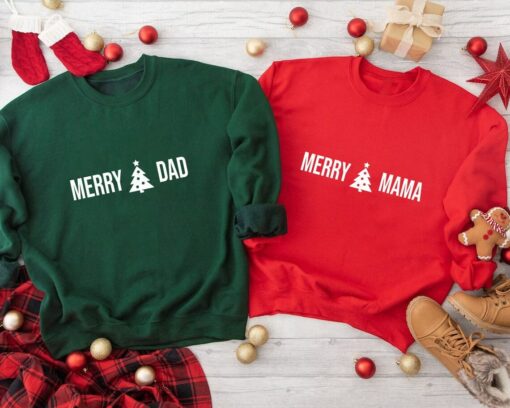 Personalized Merry Dad Mama Matching Family Sweatshirt Minimalist Unique Xmas Gift