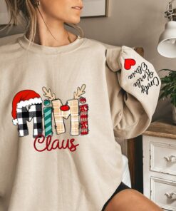 Personalized Mimi Claus Christmas Grandma Unique Gift For Mom Custom Mama Sweatshirt With Children Name On Sleeve