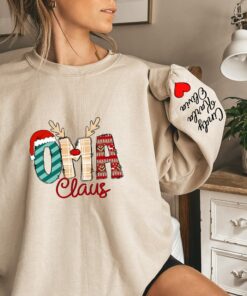 Personalized Oma Claus Christmas Grandma Unique Gift For Mom Custom Mama Sweatshirt With Children Name On Sleeve