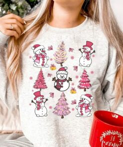 Pink Christmas Tree Sweatshirt Cute Trendy Unique Xmas Gift